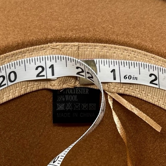 Unisex Fedora Hat Wide Brim Wool Blend Camel Brown OS Adjustable Western Cowboy - Picture 10 of 13